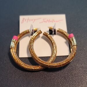 Betsey Johnson Glitter Pencil Hoop Earrings